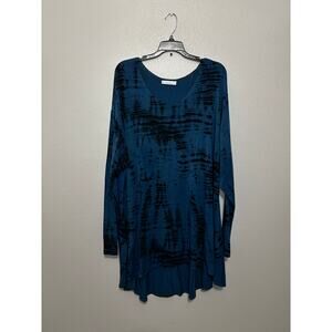 BRYN WALKER Blue and Black Tie Dye Long Sleeved Tunic Top Size M